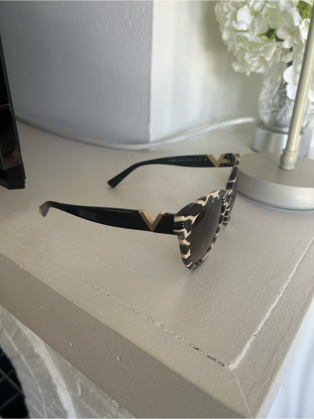 Valentino Black & Cream Tortoise Cat Eye Sunglasses